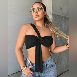 One Shoulder Draped Front Crop Top small